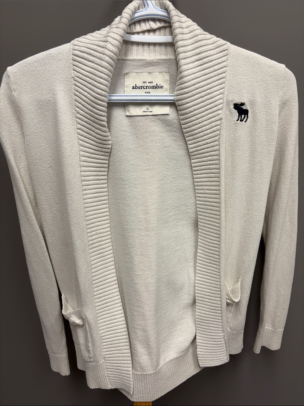 abercrombie kids Cream Open-Front Cardigan with Moose Logo